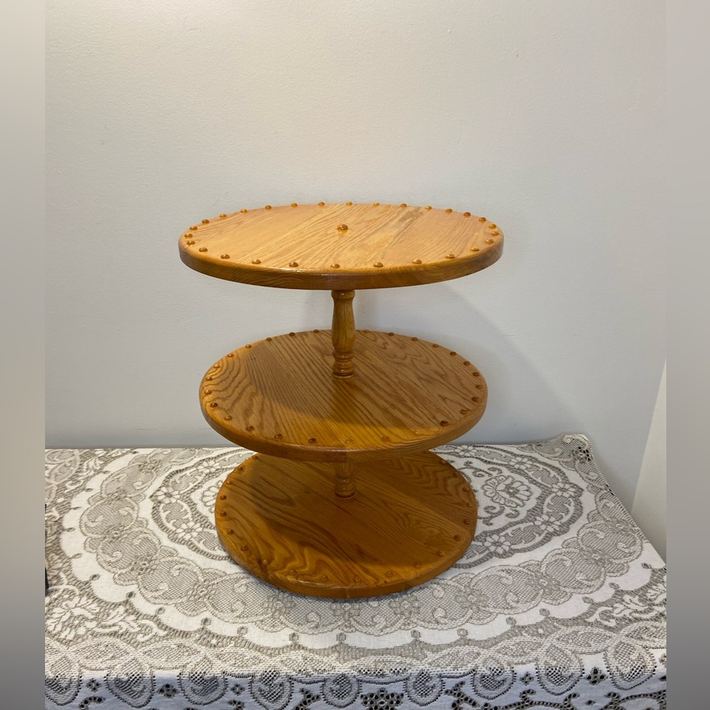 Three Tier Solid Wood Tray Server that Spins